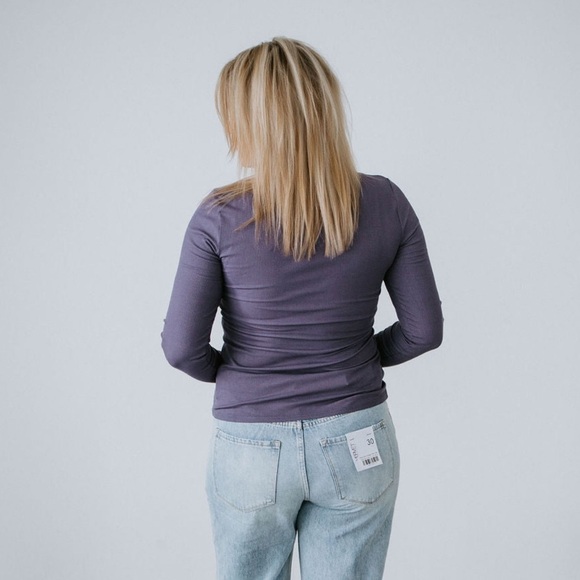 Cherish Andria Long Sleeve Chest Cutout Ribbed Purple Top Womens Size Small - Picture 2 of 8